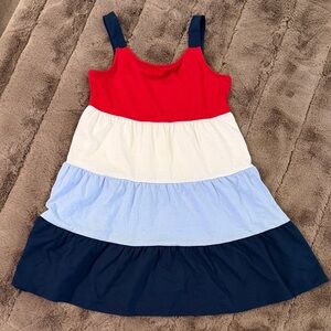 Vibrant Kids Tiered Dress in Red, White, and Blue